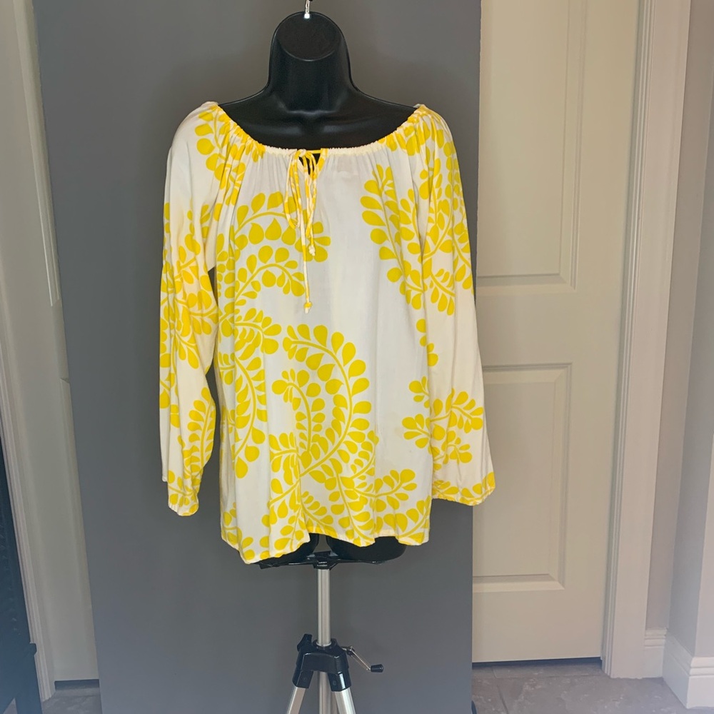 White and Yellow Peasant Style Top